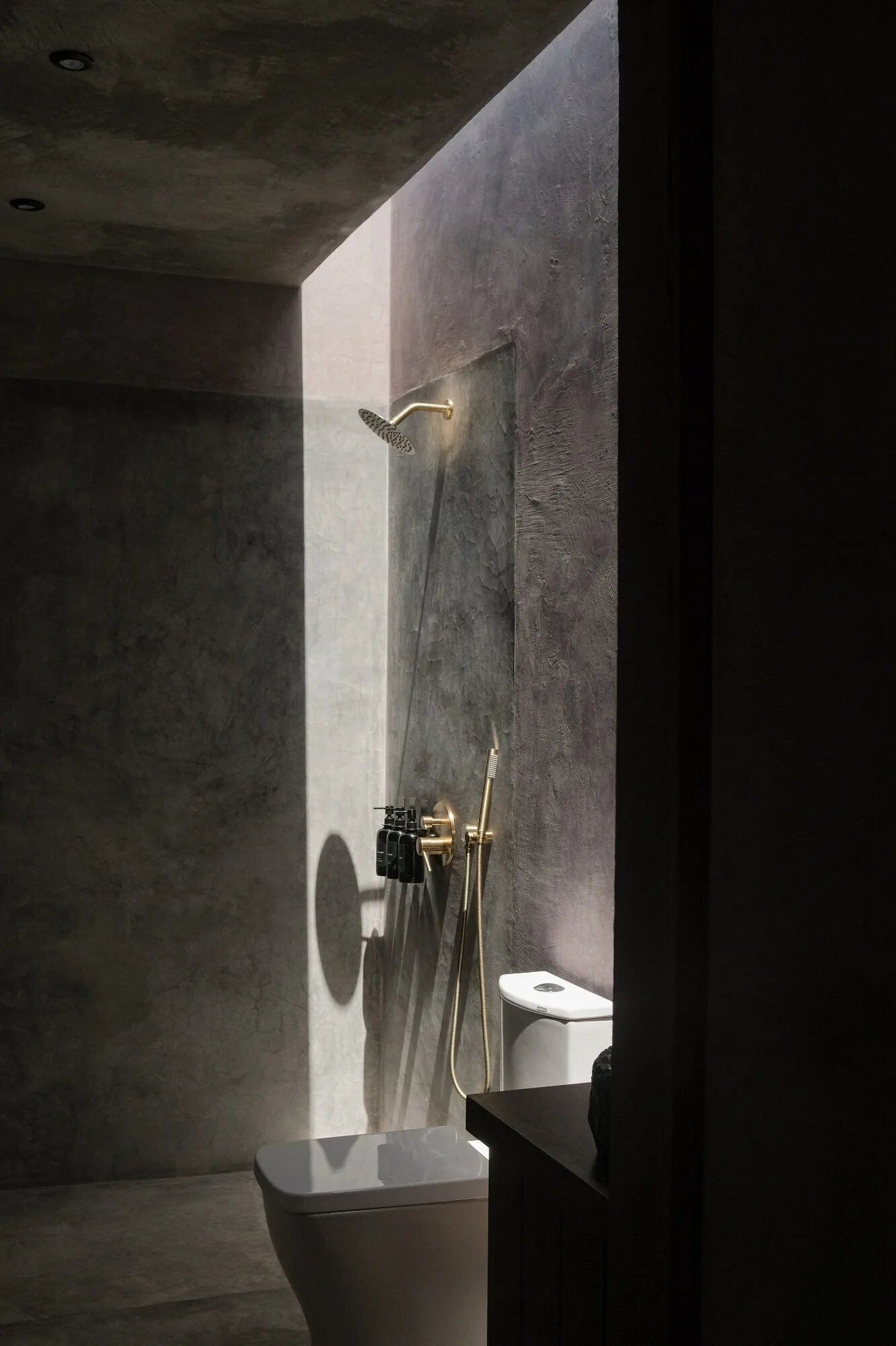 Une salle de bain moderne avec une baignoire sur pieds, une douche et des toilettes.