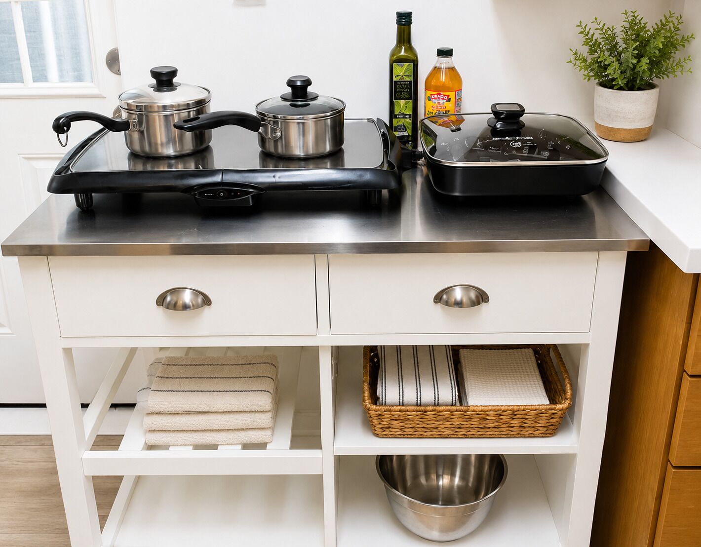 Wasserkocher mit Kaffee-/Teezubehör, Kühlschrank, Mikrowelle, Ofen