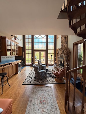 Smart TV, fireplace, video games, books
