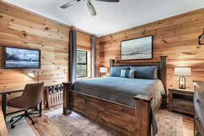 2 habitaciones, escritorio y tabla de planchar con plancha 