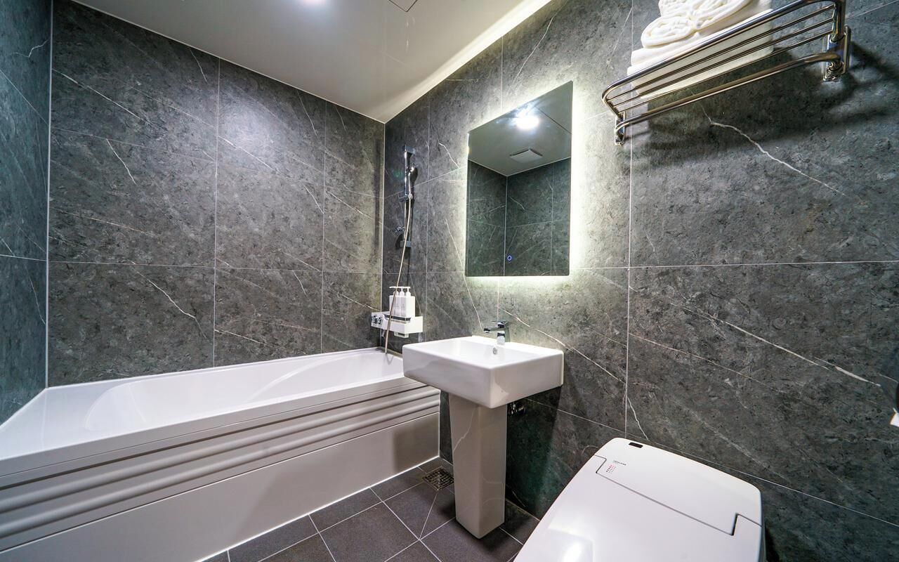 Deluxe Double Room, Non Smoking, City View | Bathroom | Combined shower/tub, hair dryer, towels, soap