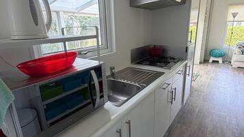 Coffee/tea maker, fridge, microwave, electric kettle