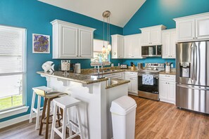 Coffee/tea maker, fridge, microwave, stovetop - Walk to Ocean! Crystal Beach Gem w/ Decks & View! (Crystal Beach)