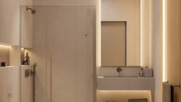 Deluxe Double Room | Bathroom | Shower, hair dryer, slippers, towels