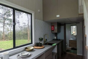 Microwave, stovetop, electric kettle, cookware/dishes/utensils