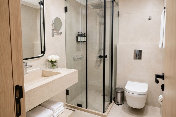 Deluxe Double Room, Mountain View | Bathroom | Shower, hair dryer, slippers, towels