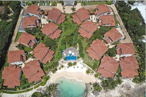 Aerial view of Casa Luna's resort property. - Casa Luna 4: Gated Luxury Near 7Mile Beach w/Pool, Heated Spa, and Private Beach Cove (Grand Cayman)