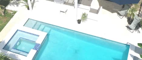 Outdoor pool, pool umbrellas