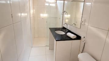 Shower, towels, soap, shampoo
