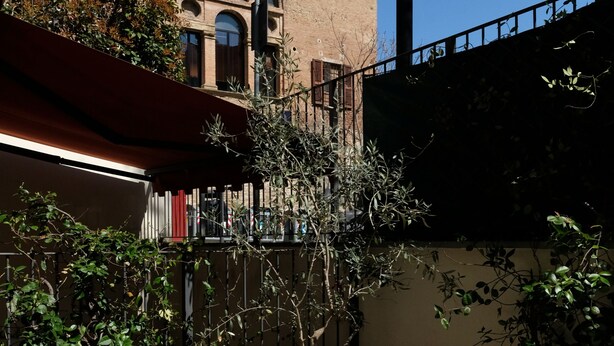 A courtyard with a building, potted plants, a chair, and a table. - Casa Gelsomino | Private terrace, 15-minute walk to Piazza Maggiore ⭐ (Bologna)