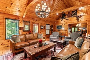 TV, fireplace - Higher Ground | 4BR Cabin Rental in Cherry Log (Cherry Log)