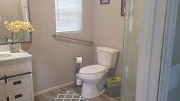 Hair dryer, towels, toilet paper