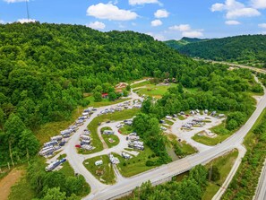 Aerial view - Cabin on The Hill at 4 Guys RV Park Campground (Stanton)