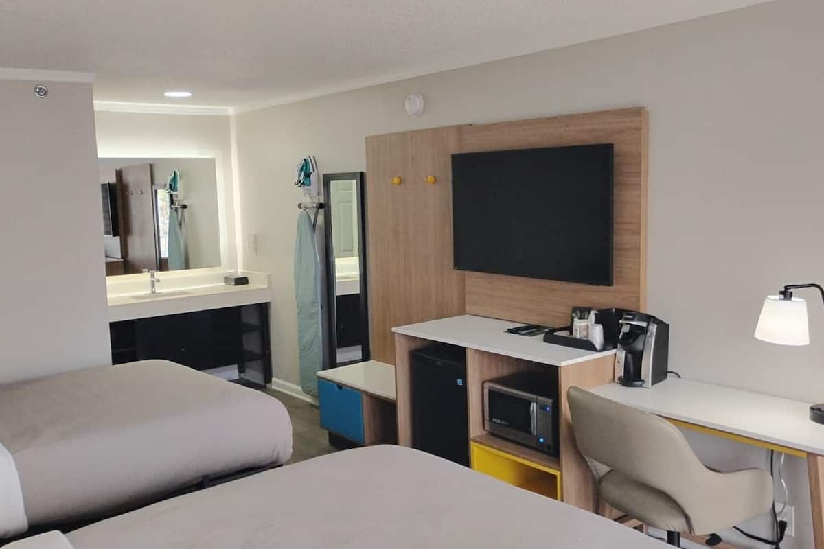 Desk, blackout drapes, iron/ironing board, WiFi (free)