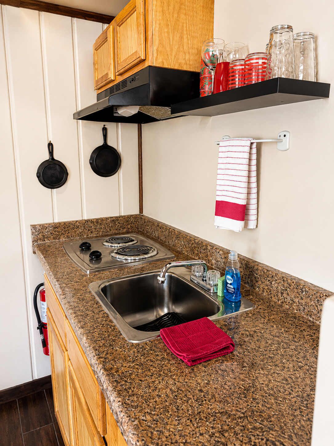 Fridge, microwave, coffee/tea maker, dining tables