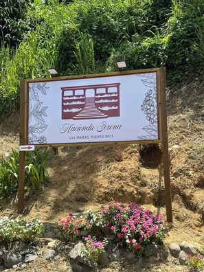 A sign for Hacienda Serena in Las Marías, Puerto Rico.