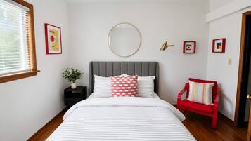 Queen bedroom. Sleeps 4; extra guests use an air mattress