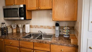 Double sink with coffee station nearby