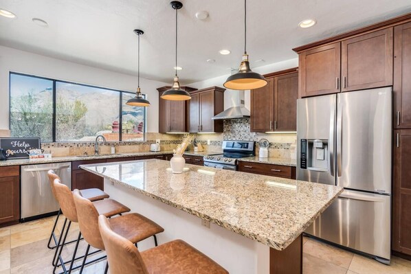 Coffee/tea maker, fridge, microwave, stovetop - Mega Fun Desert Villa w Pool, Cinema, Arcade, Spa (Tucson)
