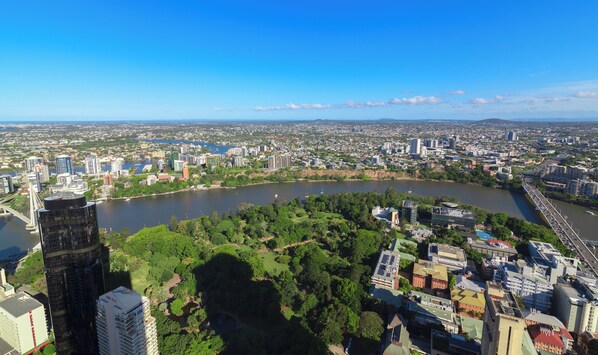 Aerial view - Sleeps 6 with a Balcony | Level 53 Queen's Wharf | 2 Kings + Sofa Bed | Parking (Brisbane City)