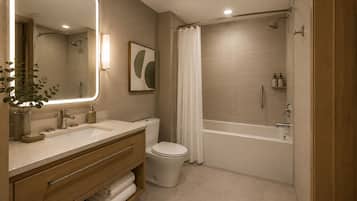 Comfort Apartment | Bathroom | Free toiletries, hair dryer, towels, soap