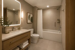 Comfort Apartment | Bathroom | Free toiletries, hair dryer, towels, soap - Eastmark Suites (Toronto)
