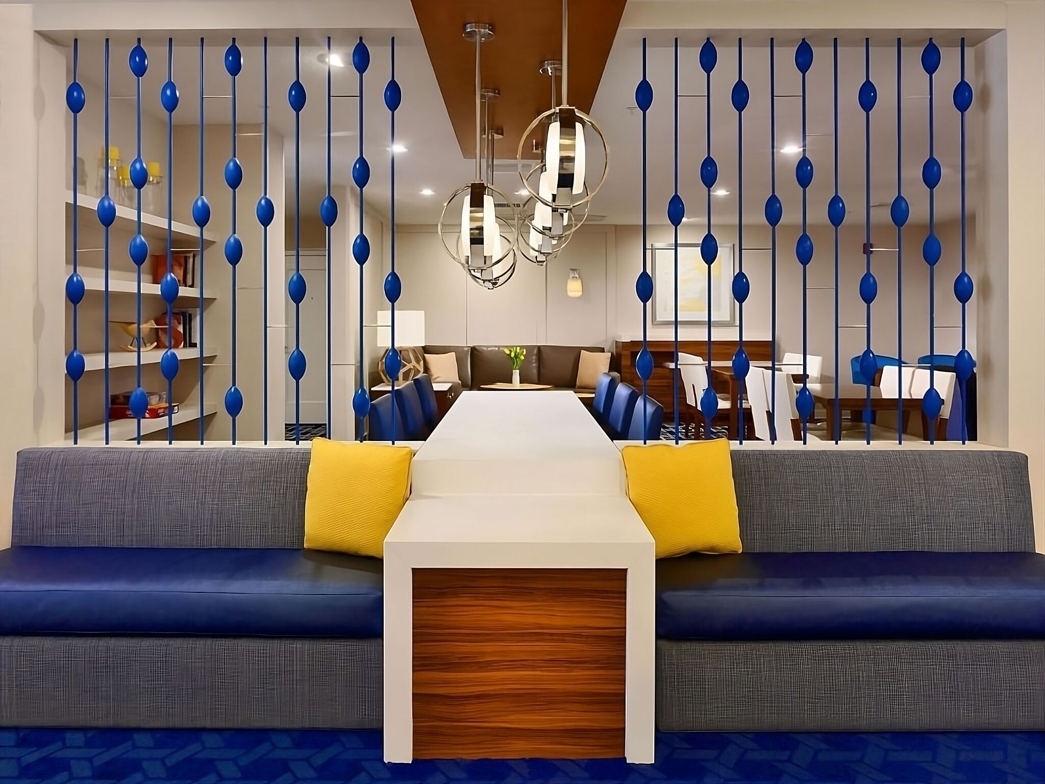 Settle in with coffee and plug in at communal counters.