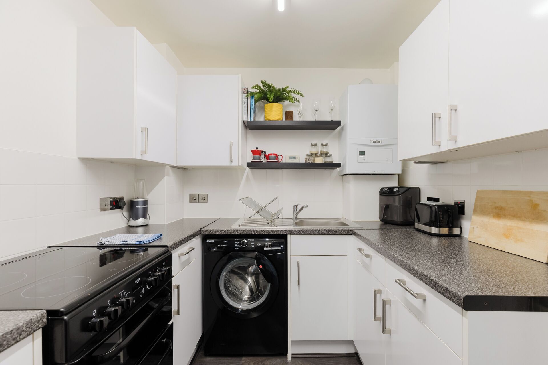 Fridge, oven, stovetop, electric kettle