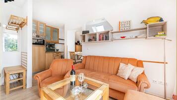 Fernseher, DVD-Player, Bücher, Musikbibliothek