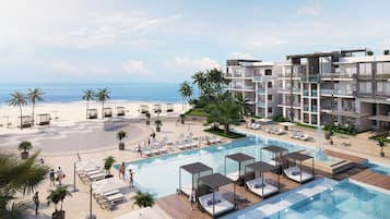 2 outdoor pools, open 9:00 AM to 6:00 PM, sun loungers