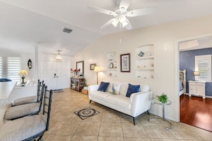 TV, fireplace, DVD player, books