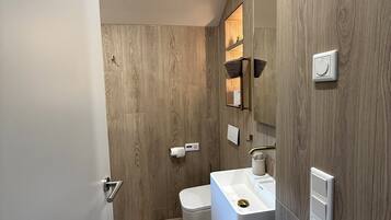 Douche, sèche-cheveux, serviettes fournies, papier toilette