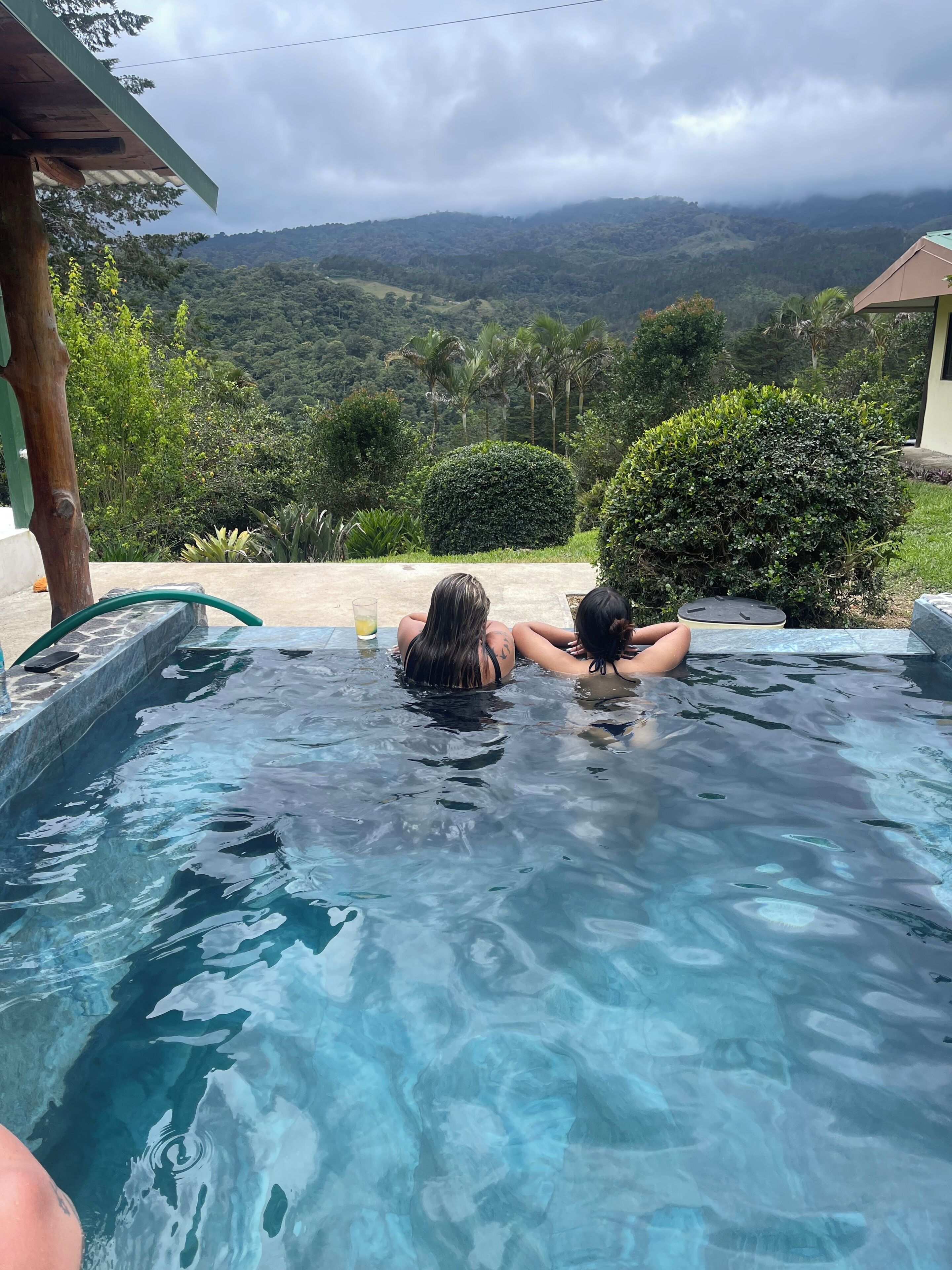 A swimming pool with two individuals.