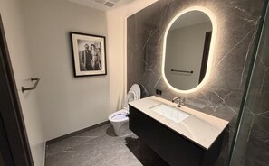 Secador de cabelo, toalhas de banho, sabonete, papel higiênico
