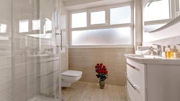 Haartrockner, Handtücher, Seife, Toilettenpapier