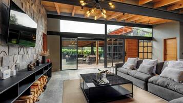 TV, fireplace, offices
