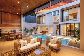 Luxury Villa, 3 Bedrooms, Balcony, Pool View | Living area | 50-inch Smart TV with digital channels - Luxe 3BR Private Pool Villa - 2min Beach (Cemagi)