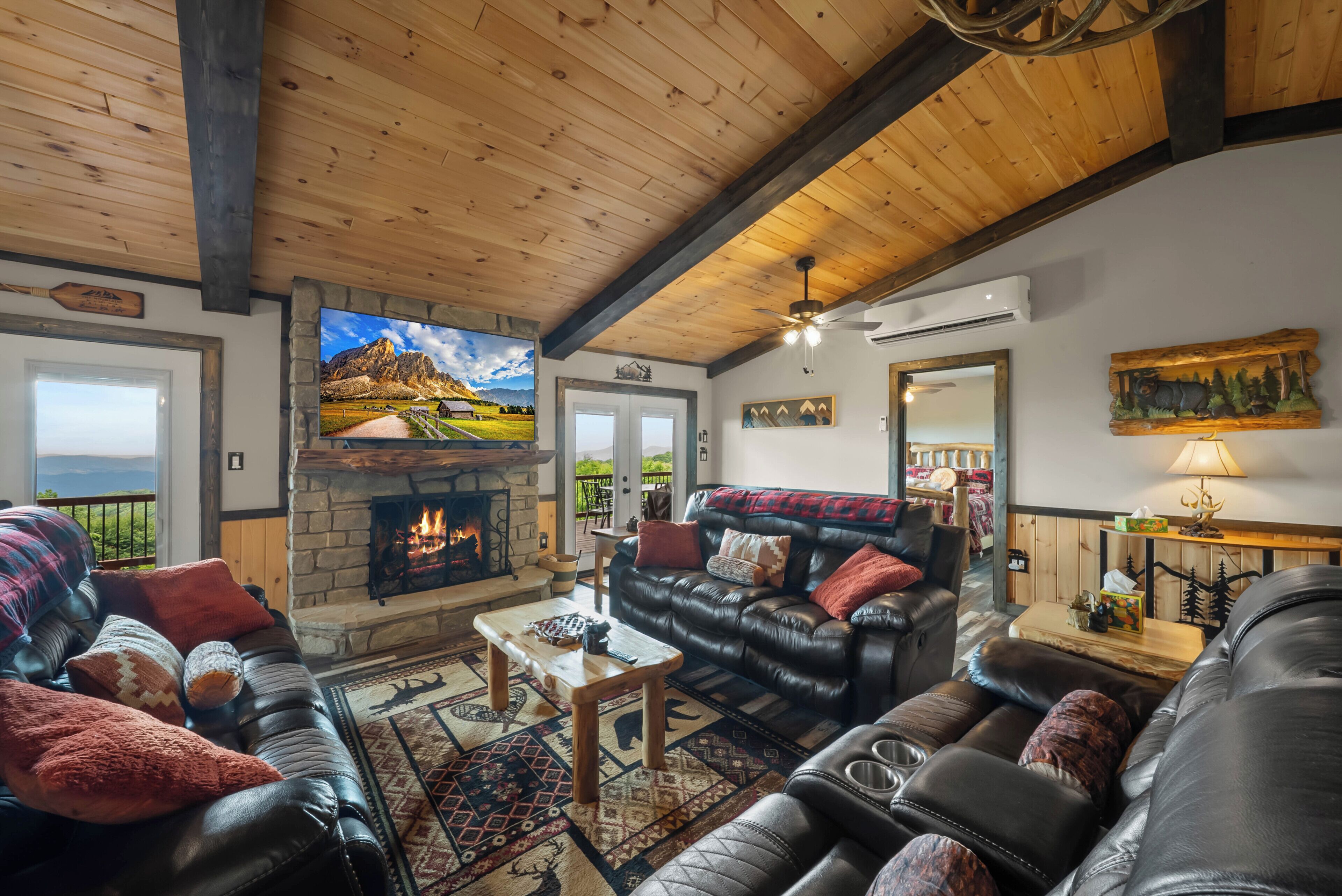 TV, fireplace
