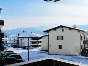 A building with a snow-covered roof and a sign indicating a defense area. - Quadra / Masé-Goldberg, (Flims Dorf), 1030 by Interhome (Flims)