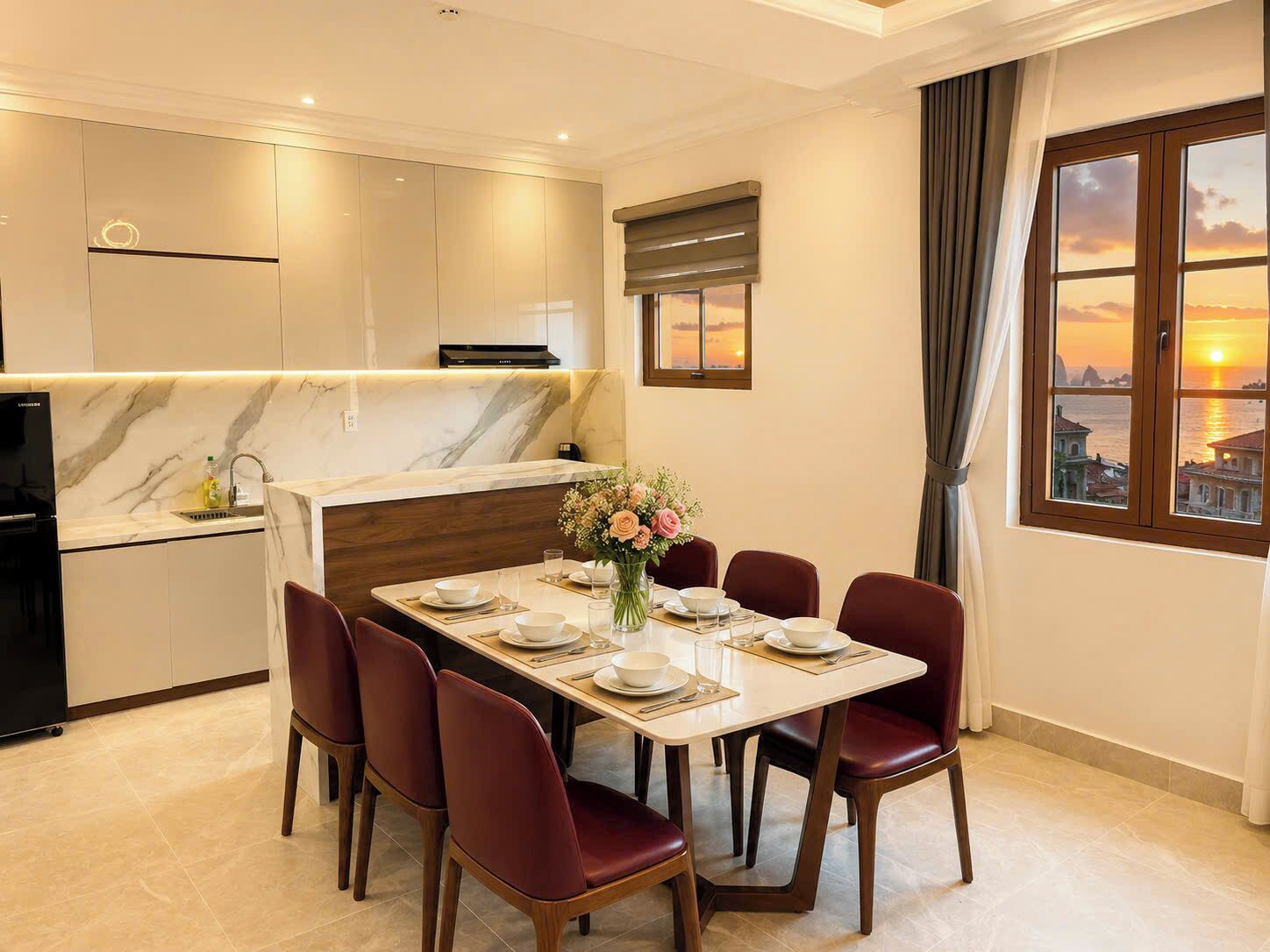 Apartamento Deluxe, vistas a la playa | Cocina privada | Frigorífico, microondas, placa de cocina y utensilios de cocina