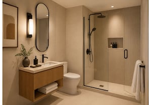 Apartemen Deluks | Kamar mandi | Perlengkapan mandi gratis, pengering rambut, handuk, dan sabun