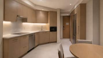 Departamento junior | Cocina privada | Refrigerador, microondas, horno y parrilla de estufa
