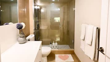Basic Apartment, 1 Queen Bed | Bathroom | Free toiletries, hair dryer, towels, soap