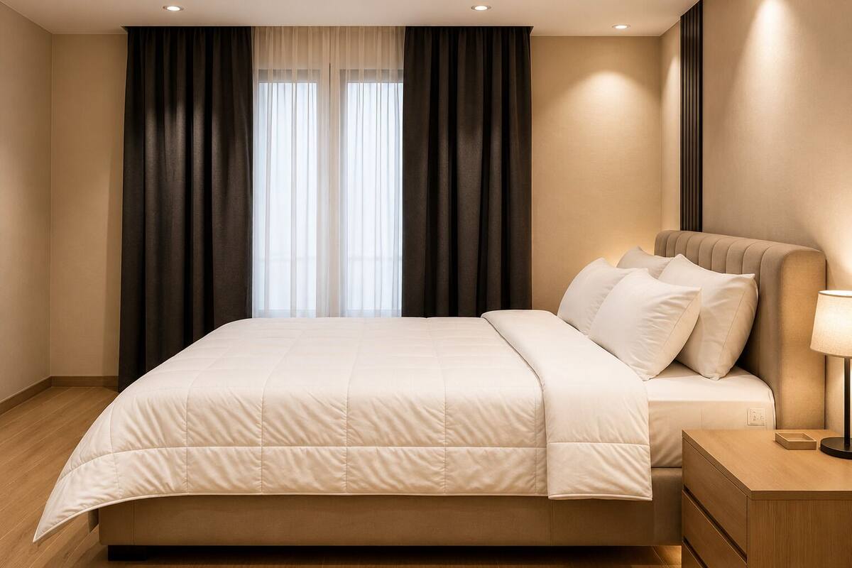 Caja de seguridad en la habitación, escritorio y cortinas blackout 