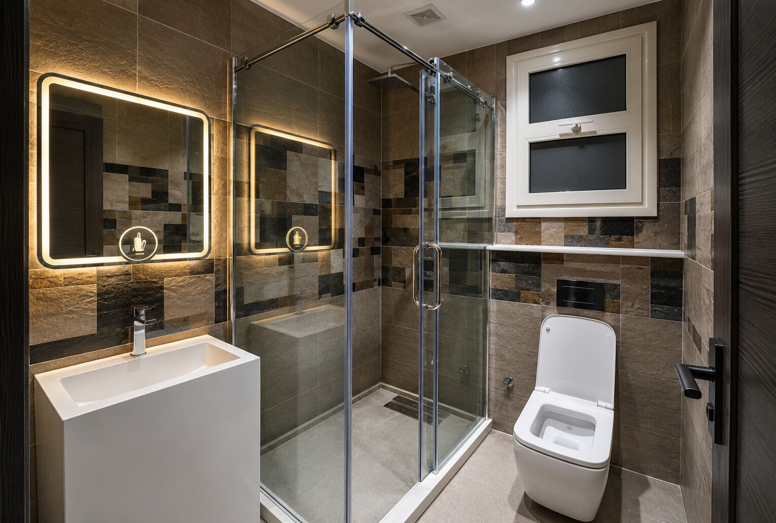 Separate tub and shower, towels, soap, shampoo