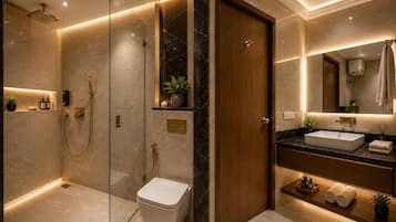 Shower, slippers, towels