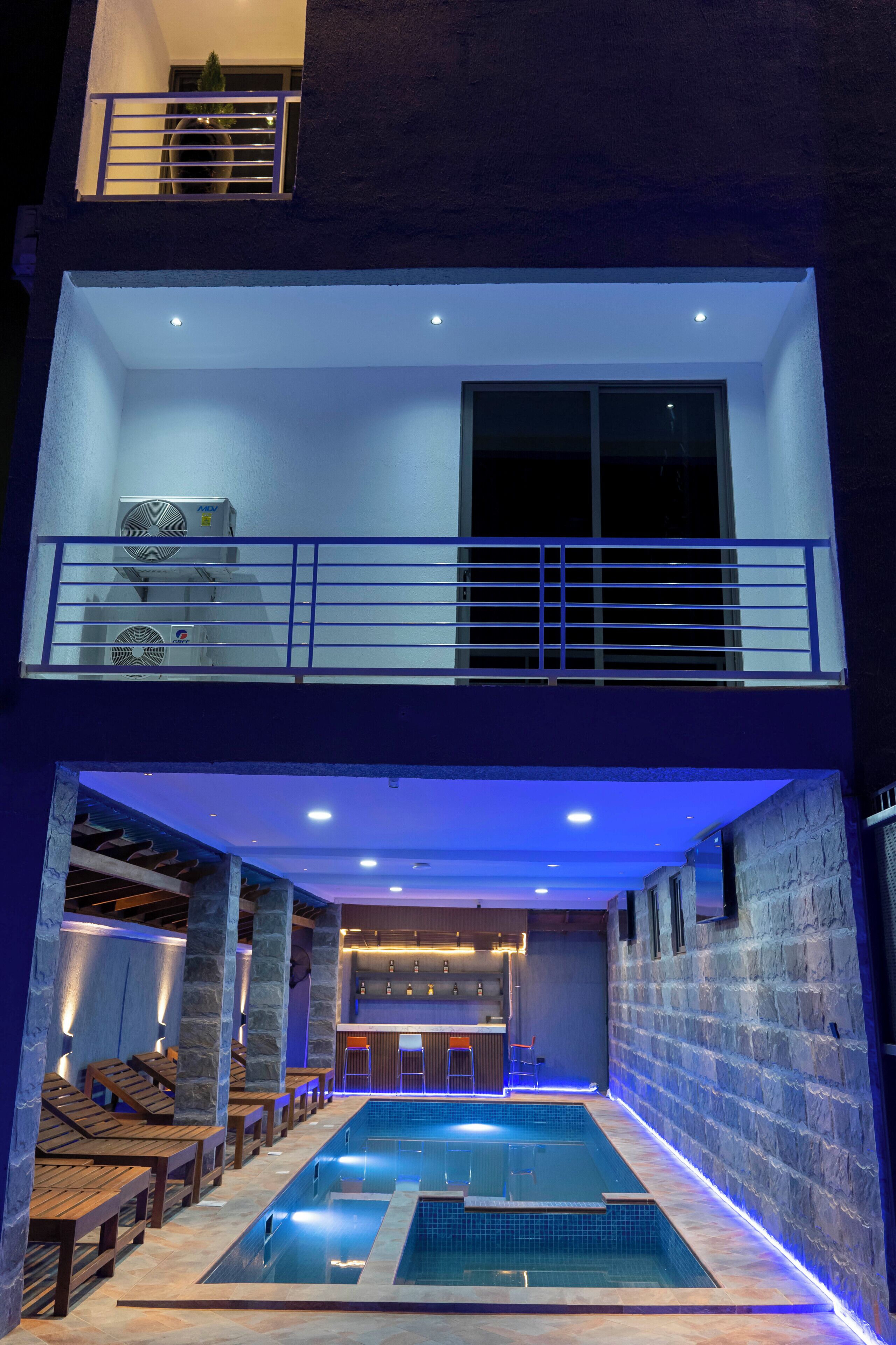 Indoor pool, outdoor pool, open open 24 hours, pool umbrellas