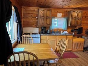 Private kitchen - Charming Resort Cabin Steps from the Water and Campfire Evenings (Mohawk)