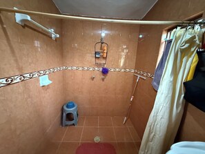 Douche, serviettes fournies, papier toilette