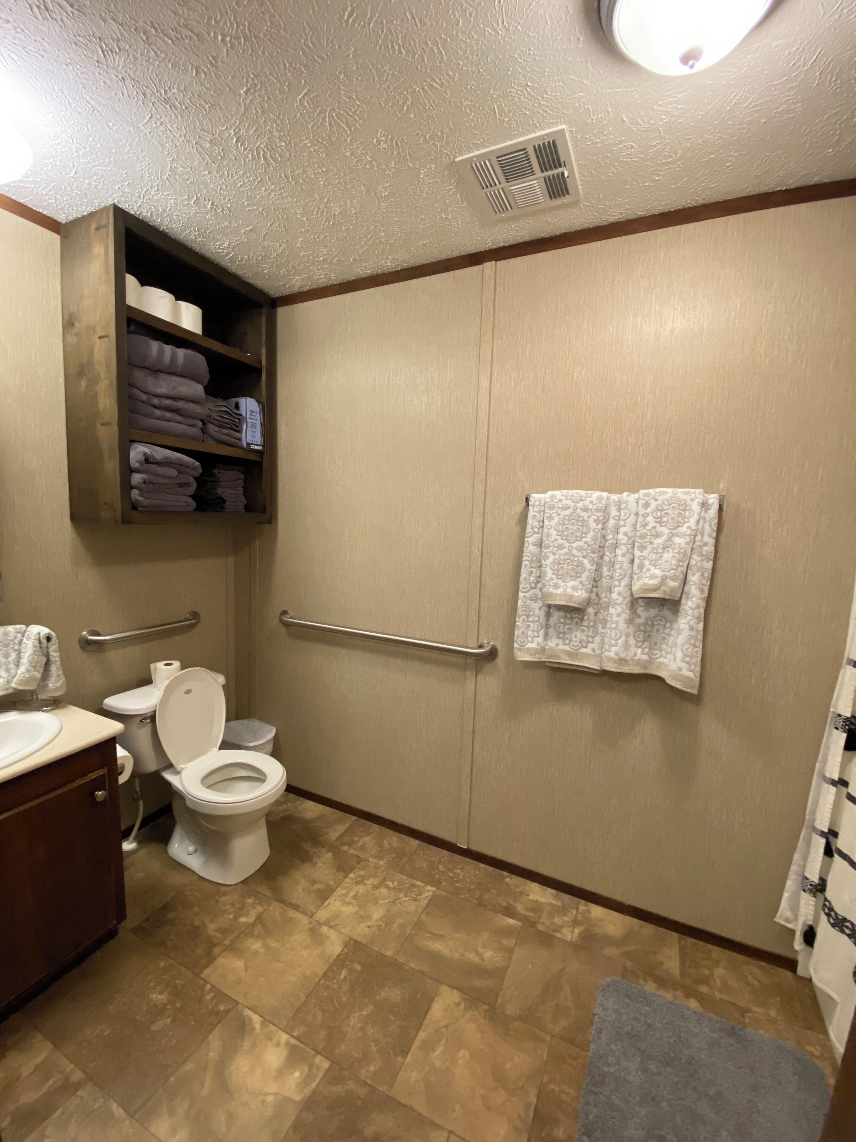 Hair dryer, towels, toilet paper